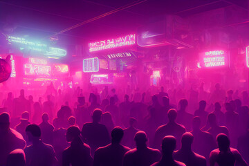 Fototapeta na wymiar Crowded futuristic cyberpunk street and marketplace, Concept Art, Digital Illustration