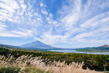 山梨県パノラマ台からの山中湖と富士山