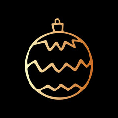Vector Christmas outline gold tree ball. Element of New year and xmas design in doodle style, isolated. Simple hand drawn illustration for greeting cards, calendars, prints