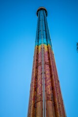 Vertical shot of the Falcon's Fury drop tower in the Busch Gardens Tampa Bay, Florida