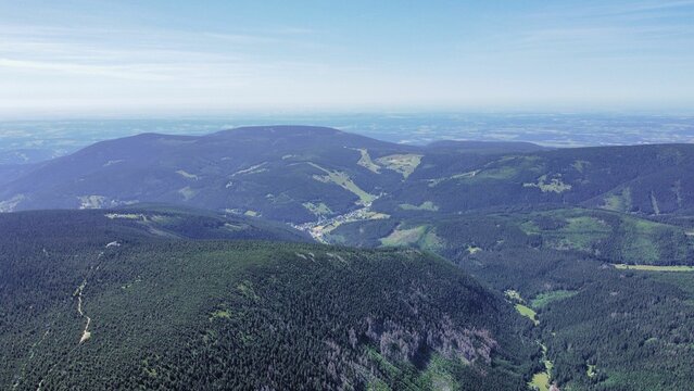 Drone Shot Of Karkonosze (Giant Mountains) Range Including Sniezka Mountain In The Czech Republic