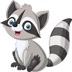 Cartoon cute baby raccoon sitting