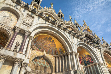 St Mark Basilica catholic afrescos, facade detail, Venice, Italy