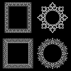 Set of decorative frames Elegant vector element for design in Eastern style, place for text. Floral black and white borders. Lace illustration for invitations and greeting cards.