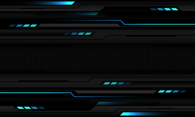 Abstract metallic blue line black cyber geometric black hexagon mesh banner blank space design ultramodern luxury futuristic technology background vector