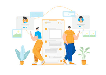 chat application illustration, two people chatting, vector with modern and flat style
