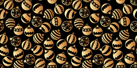 Vector seamless pattern of scattered golden Christmas tree balls in doodle flat style. Hand drawn holiday background, texture. Merry Christmas and Happy New Year