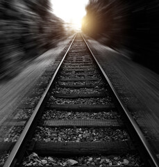 Fototapeta premium Empty railroad in explosion effect motion