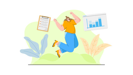 vector of a woman jumping celebrating her success, illustration in modern style