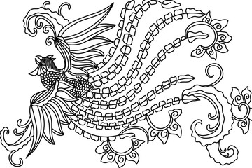 Phoenix line art illustration. Hand Drawn Mythical creature with doodle style. 
Vector bird for coloring book, bag, wall decoration, book cover, textile, and poster.
