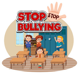Stop Bullying text with cartoon character