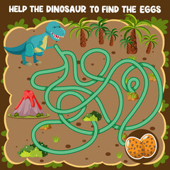 Maze game template in dinosaur theme for kids