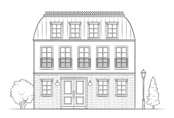 Terrace building - classic black and white illustration