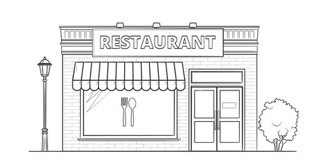 Small restaurant building - classic black and white illustration