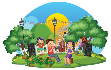 Children playing music at park