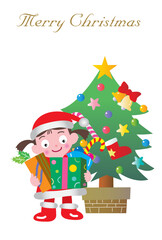 サンタクロースのかっこうをした女の子のクリスマスカード
