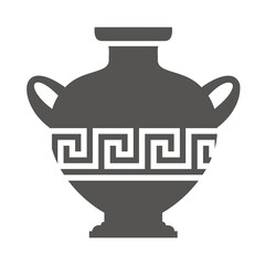 Greek vase silhouette. Ancient amphora and pot with meander pattern. Glyph illustration. Clay ceramic earthenware. Vector.