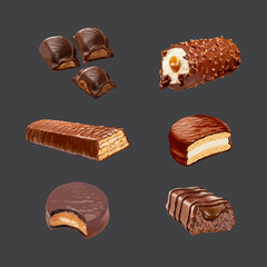 Set of realistic chocolate desserts vector illustration
