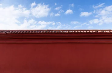 Fotobehang Rode binnenplaatsmuur in Chinees stijlhuis © xy