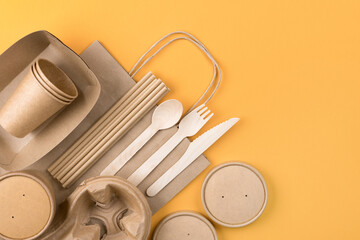 Street food paper packaging, recyclable utensils, zero waste packaging. Eco-friendly tableware...