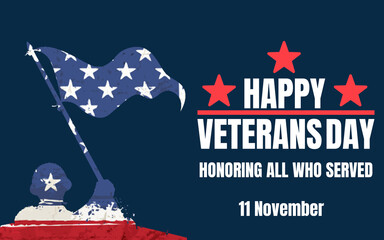 Veteran's day Background. Honoring all who served. Veteran's day illustration with american flag and Soldiers. Veteran's day poster and modern Design.