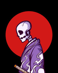 Skull Samurai Illustration for T-shirt