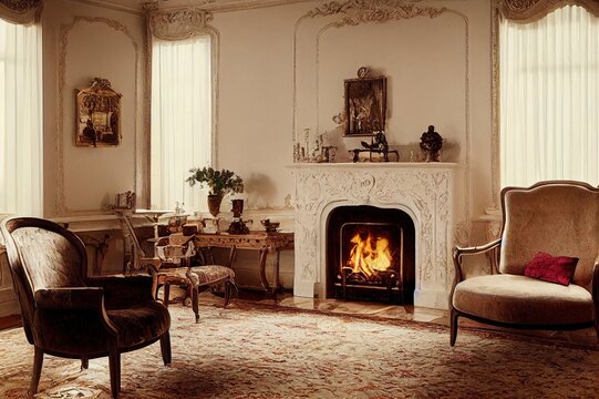 Luxurious Vintage Interior With Fireplace In The Aristocratic Style