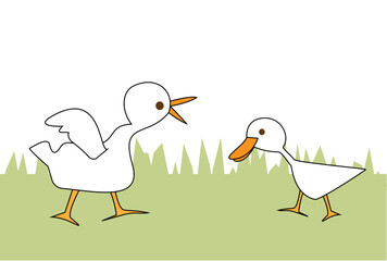二羽のアヒルが挨拶している、ベクターイラスト