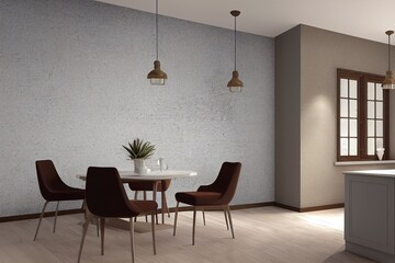 Wall mock up in kitchen interior background, Farmhouse style, 3d render