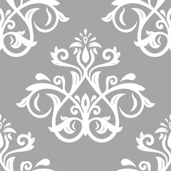 Classic seamless vector pattern. Damask orient gray and white ornament. Classic vintage background. Orient pattern for fabric, wallpapers and packaging