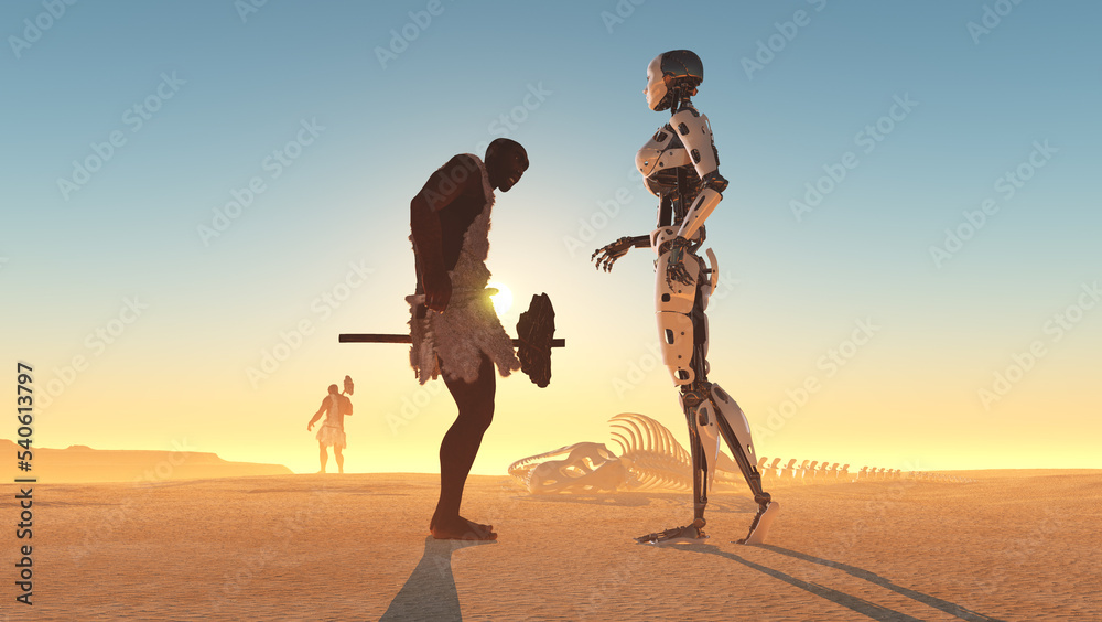 Aufkleber robot and man.