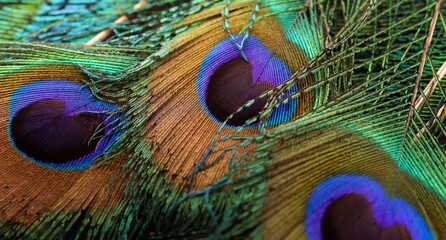 Beautiful peacock feather or peafowl feather. Bird feather, colorful feather, feather texture....