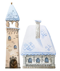 Set of fairy houses on a white background. 