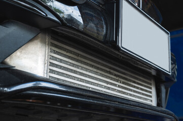 Close-up of racing front mount intercoolers.