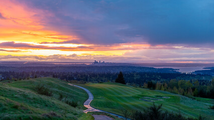 Seattle Sunset In Newcastle Golf Course