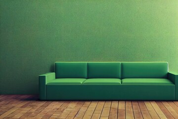 Green sofa in a living room design, Mockup wall in a minimal interior style, 3d render, 3d illustration