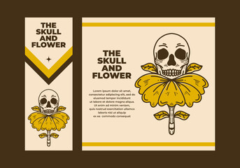 Vintage art illustration of a skull on the flower