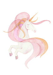 Obraz na płótnie Canvas Cute princess unicorn. Pastel watercolor illustration for girls nursery, bedroom, party or clothes design