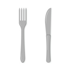 Cutlery fork and knife on white background