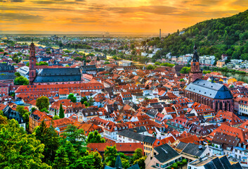 Fototapeta na wymiar Skyline of Heidelberg at sunset in Baden-Wuerttemberg, Germany