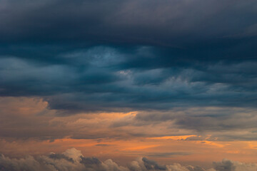 Dramatic clouds. Cloudscape at sunrise. Cinematic clouds background photo