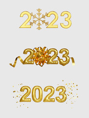 Obraz na płótnie Canvas Happy New Year. Celebrate party, 2023, 2024, Merry Christmas, Golden Number, Web Poster, banner, cover card, layout design. 3D Rendering.