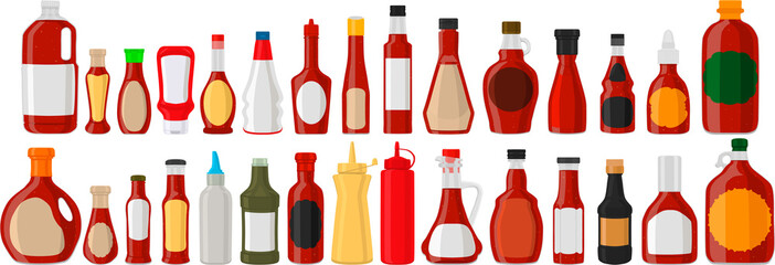 big kit varied glass bottles filled liquid sauce habanero