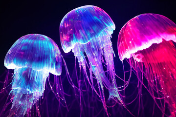 shiny lihgt jellyfish ,ocean animal  - obrazy, fototapety, plakaty