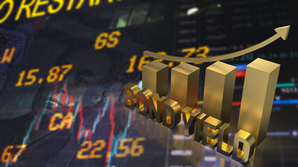 The gold bond yield text and chart on Japan business background 3d rendering.