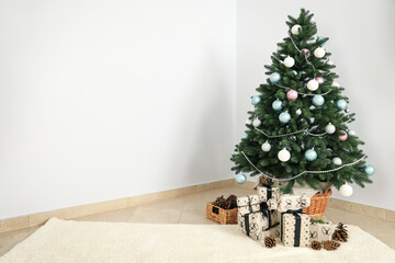 Concept of Christmas and Happy New Year, Christmas tree, space for text