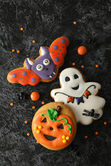 Fototapeta na wymiar Concept of Halloween sweets, funny sweets, top view
