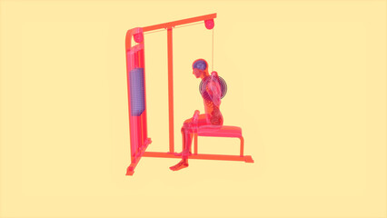 Abstract 3D art of a man on the Lat pulldown machine.