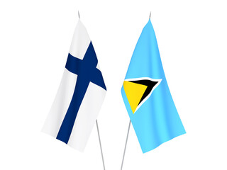 Fototapeta na wymiar National fabric flags of Saint Lucia and Finland isolated on white background. 3d rendering illustration.