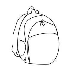 One line drawing of a school backpack bag. stationary for school equipment. Back to school or creative thinking concept. Modern continuous line draw design graphic